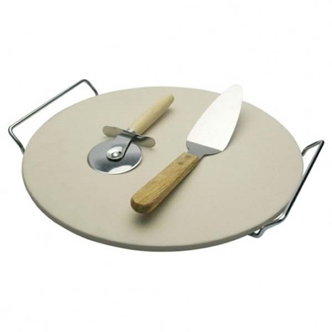 Pedra Para Pizza Com Suporte Cromado 4 Peças 38cm